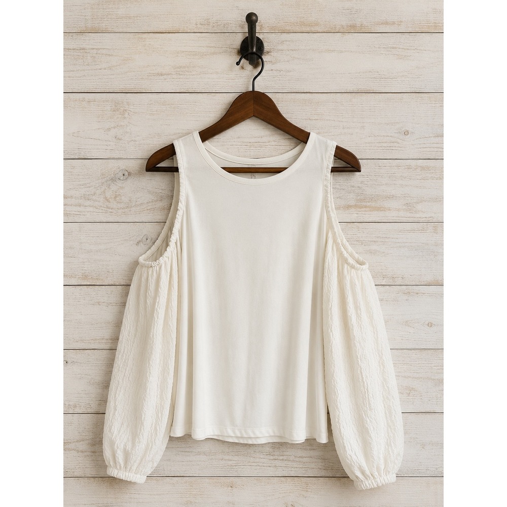 ELOQUII Cold Shoulder Balloon Sleeve Mixed-Media Plus Sized Top Size 22/24 (3x)